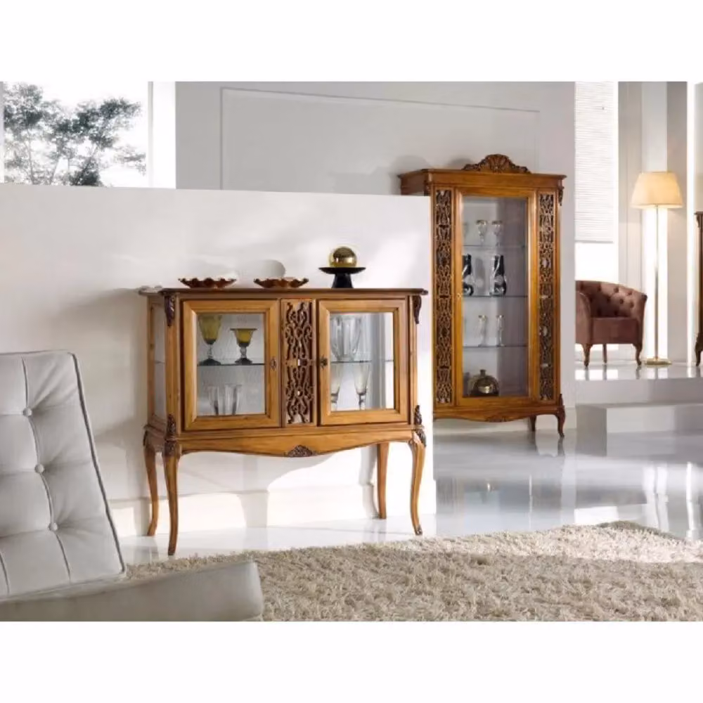 Vetrina classica in legno con ante in vetro e serratura Mobili 2G finitura bassano L: 111 cm, P: 44 cm, H: 100 cm – 2