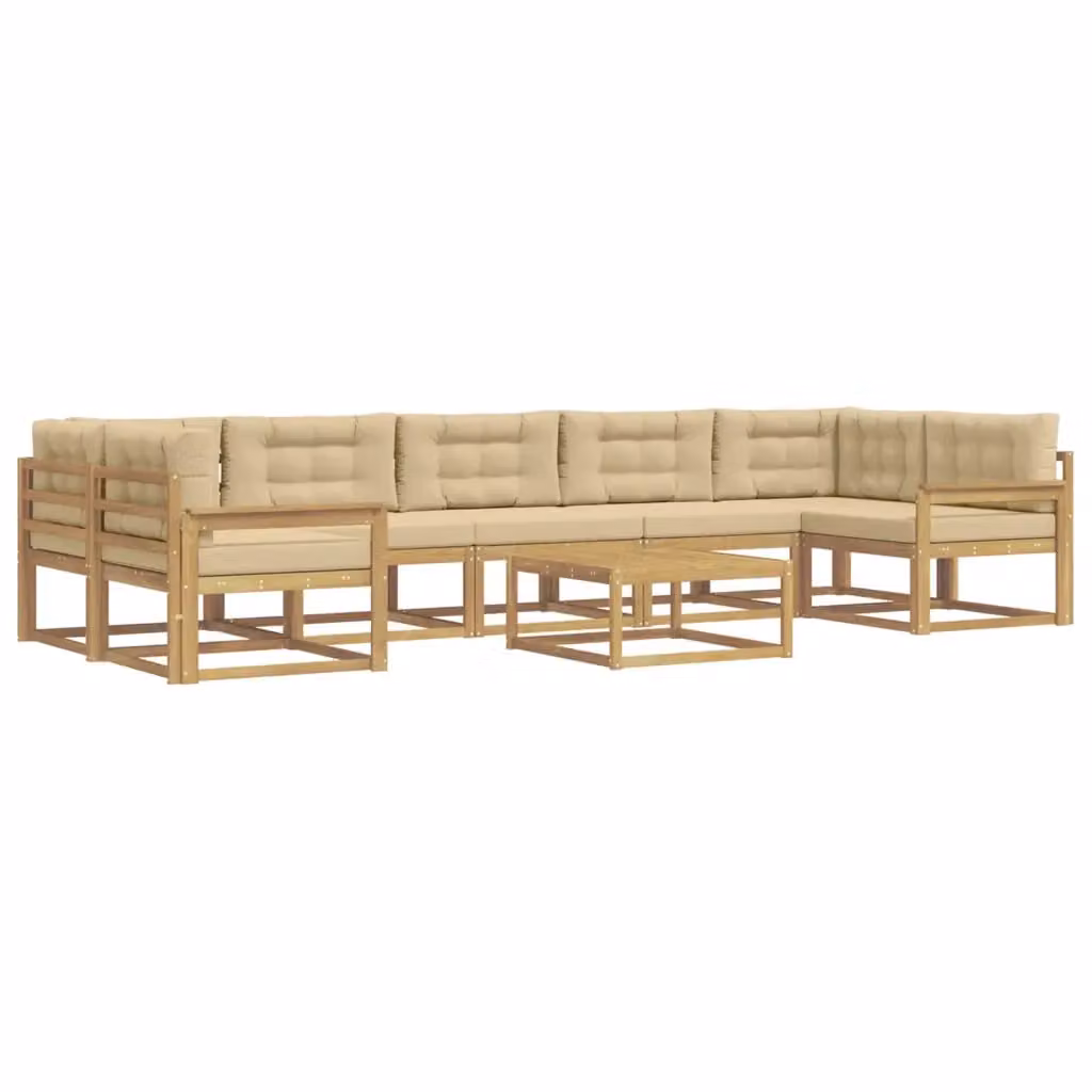 Set di divani da esterno vidaXL in legno di acacia con cuscini e tavolino, Bianco e Beige – 2