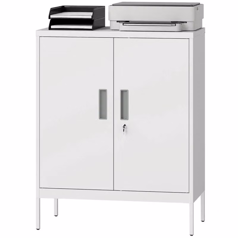 Armadio da ufficio REDOM in acciaio bianco con 2 ante e serratura, L: 80 cm, P: 40 cm, H: 100 cm – 2