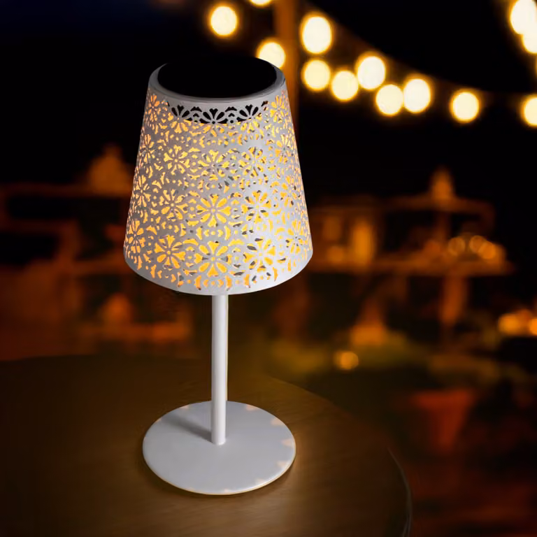 1.03 Lampada da tavolo solare retrò in metallo - circa 28 x 12 cm - Lampada da tavolo decorativa in bianco