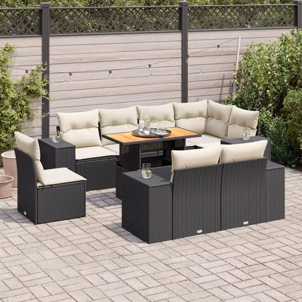 Maison Exclusive - Set Divani da Giardino 9 pz con Cuscini Nero in Polyrattan