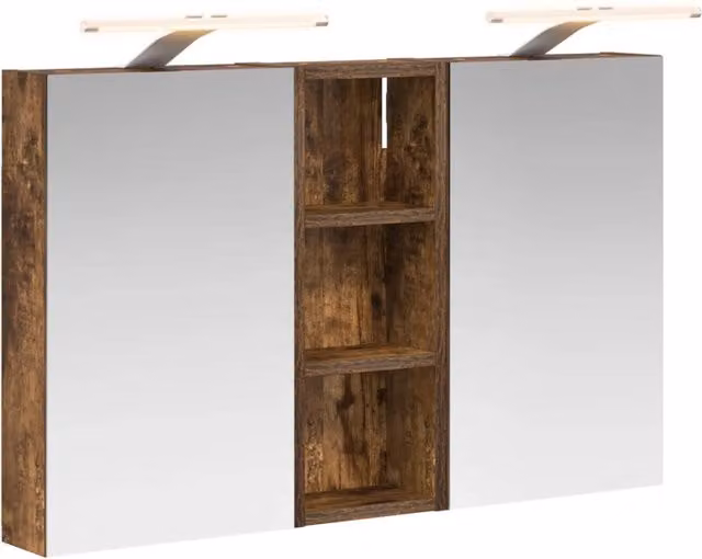 Set di 3 armadi da bagno moderni con specchio e illuminazione LED in legno marrone, L 80 x P 10,5 x H 50 cm