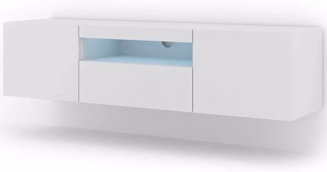 Mobile TV Aura Bim Furniture Bianco Opaco con LED, sospeso o a terra, L 150 cm x P 37 cm x H 42 cm