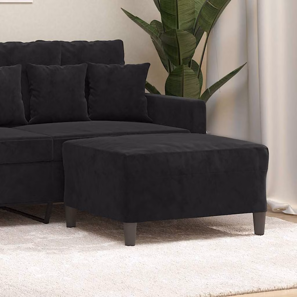 Poggiapiedi vidaXL in velluto nero con struttura in legno, L 70 cm x P 55 cm x H 41 cm