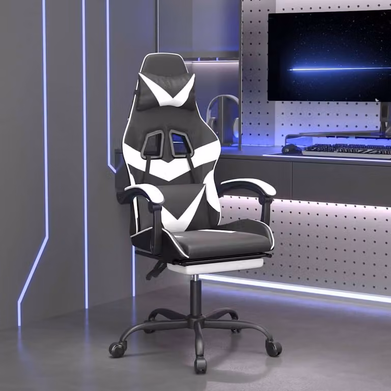 Sedia da Gaming Girevole vidaXL con Poggiapiedi e Braccioli in Similpelle Nero e Bianco