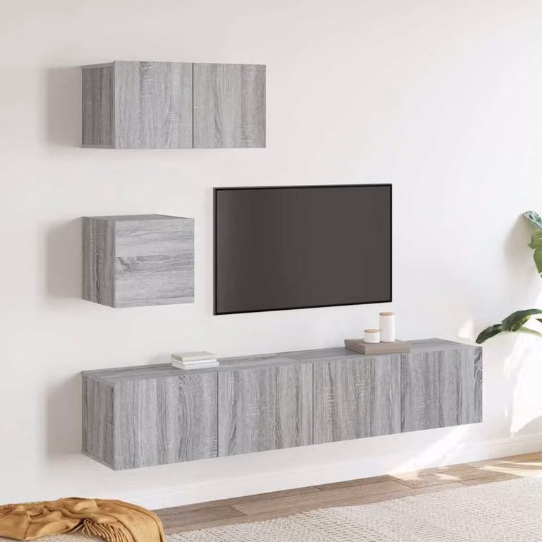 Set di mobili porta TV moderno vidaXL in legno e MDF, 4 pezzi, Grigio, da appendere alla parete per soggiorno, L: 80 cm, P: 30 cm, H: 30 cm