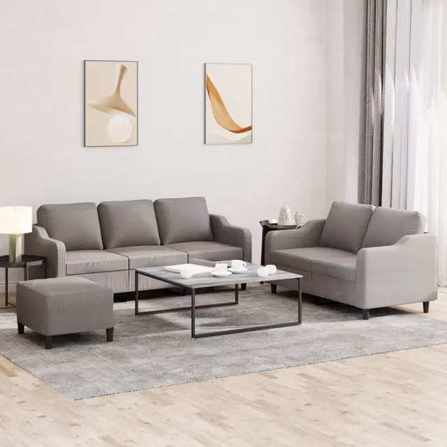 Set di Divani 3 pz con Cuscini Tortora in Tessuto 3201849
