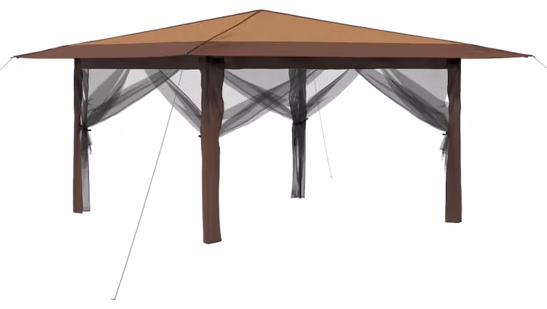 Padiglione con 4 pareti, dimensioni 4 x 4 metri, colore beige e marrone