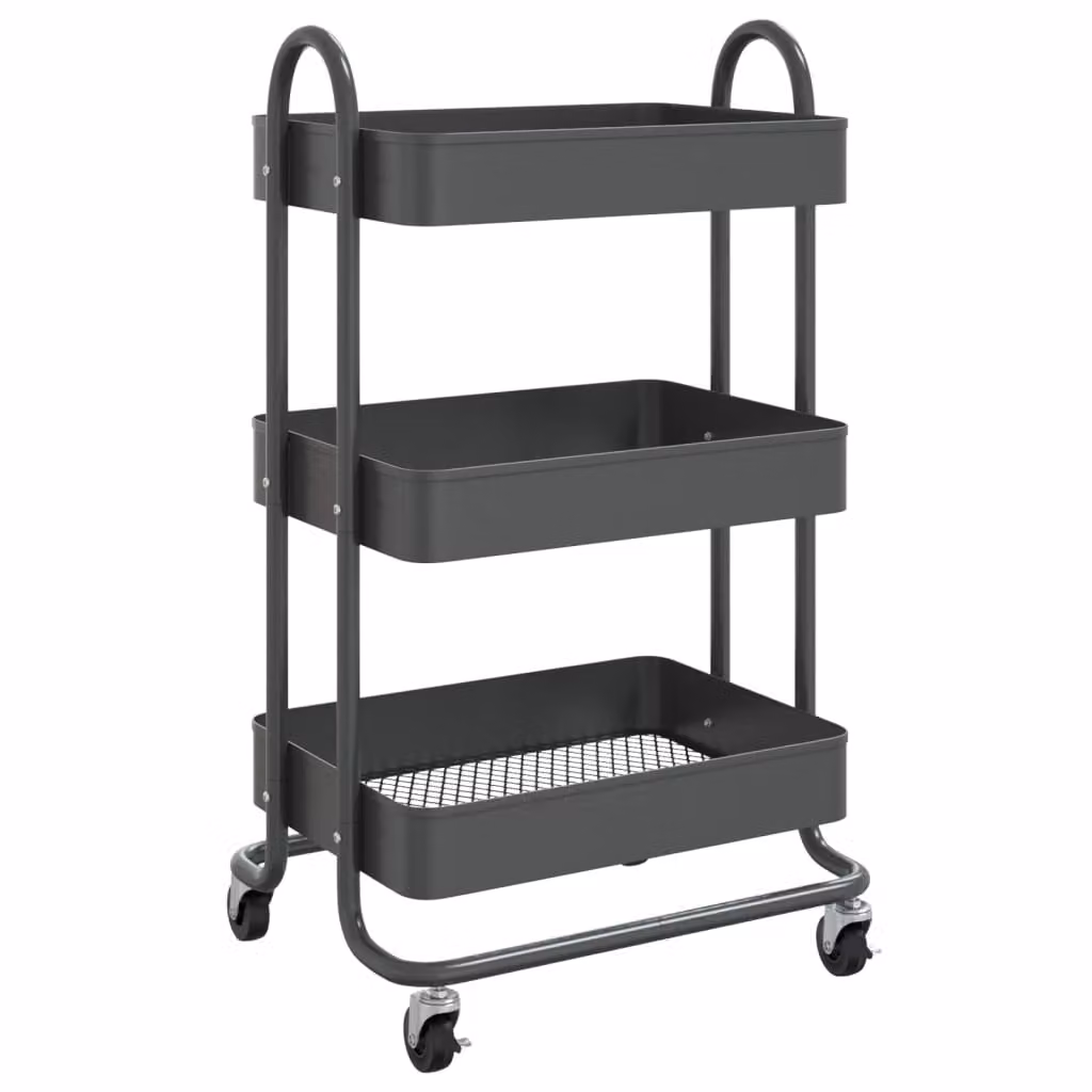 Carrello a 3 Livelli Antracite 43x34x79 cm in Acciaio