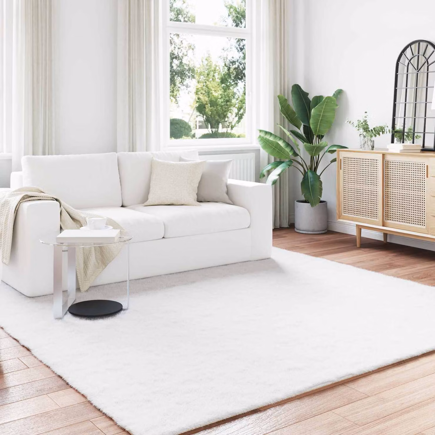 Tappeto antiscivolo vidaXL in ecopelliccia di coniglio bianco, lavabile e moderno, 200 x 200 cm