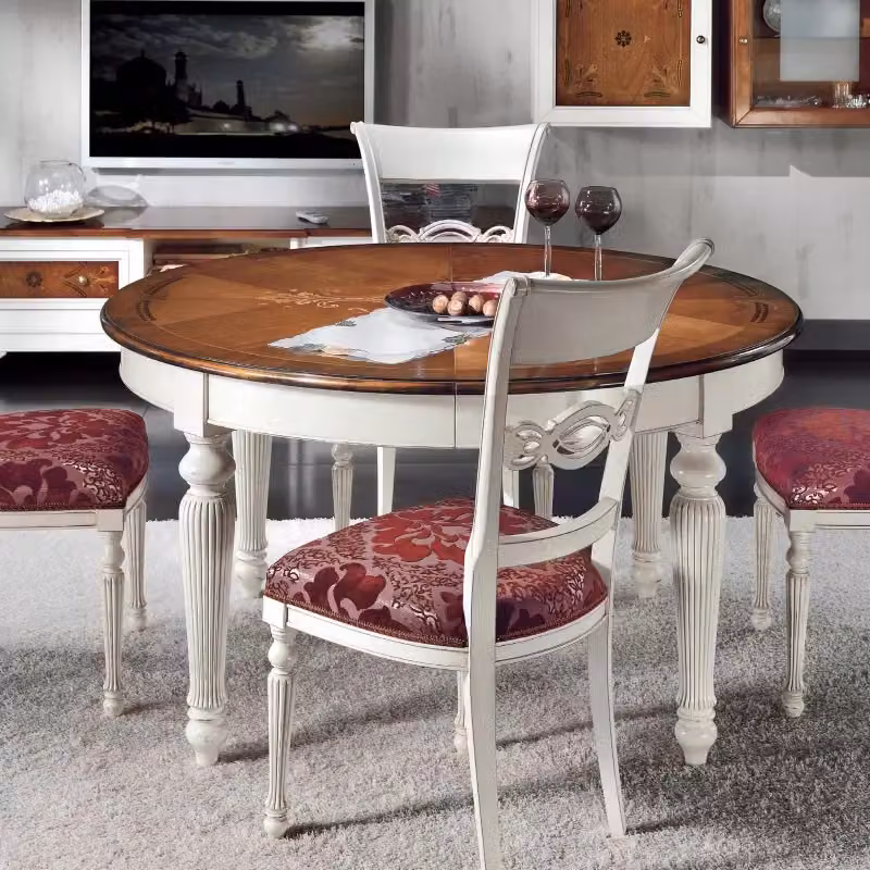 Tavolo rotondo allungabile in legno stile shabby chic Mobili 2G L/P/H: 140 x 140 x 78 cm – 2