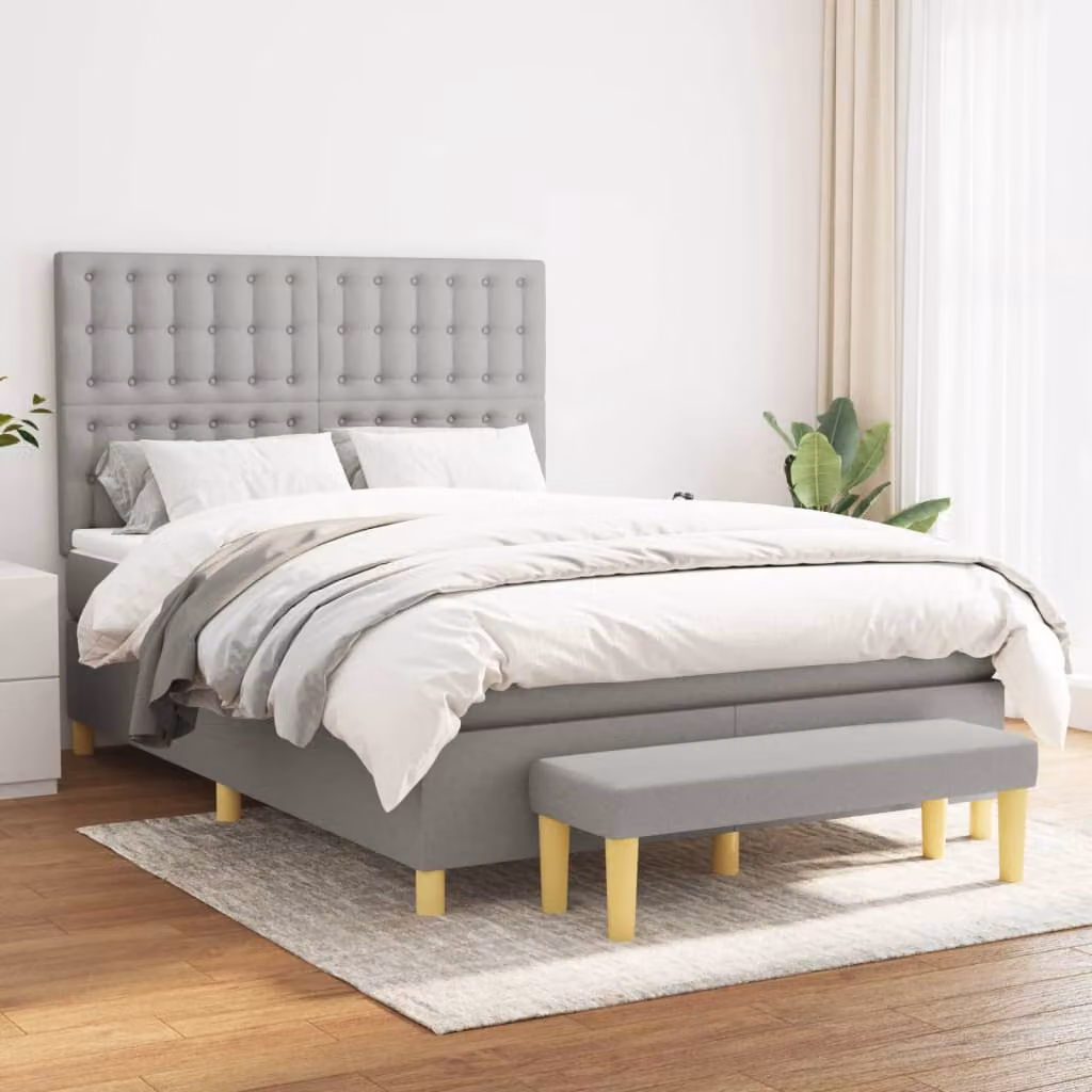 Giroletto a molle con materasso ibrido vidaXL in tessuto grigio e bianco, L/P/H: 140 x 190 x 128 cm