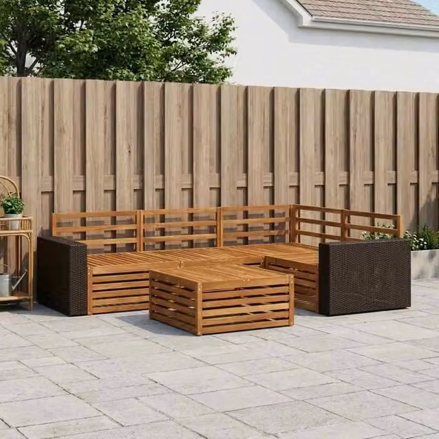 Set di divani da esterno 5 pz Naturale Legno di Acacia Massello 3383332
