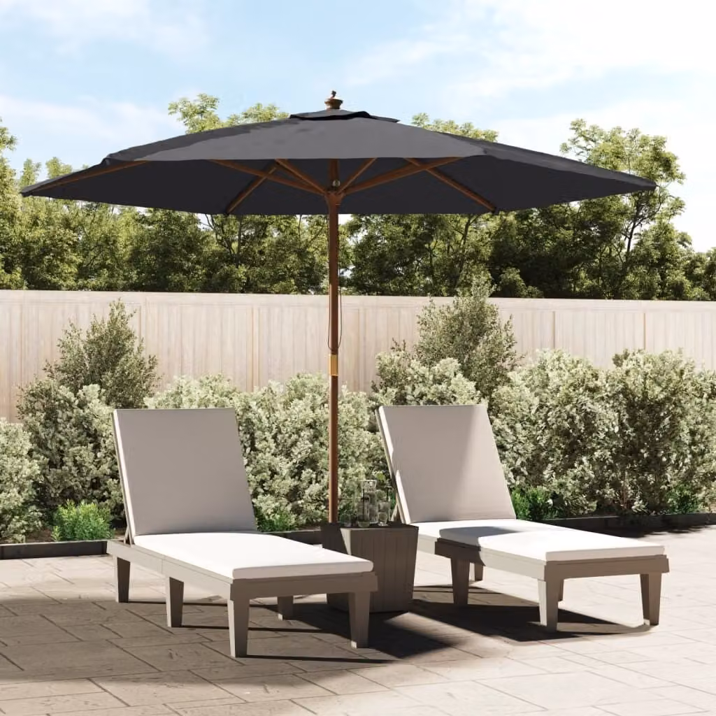 The Living Store Ombrellone con palo in legno nero 299x240 cm