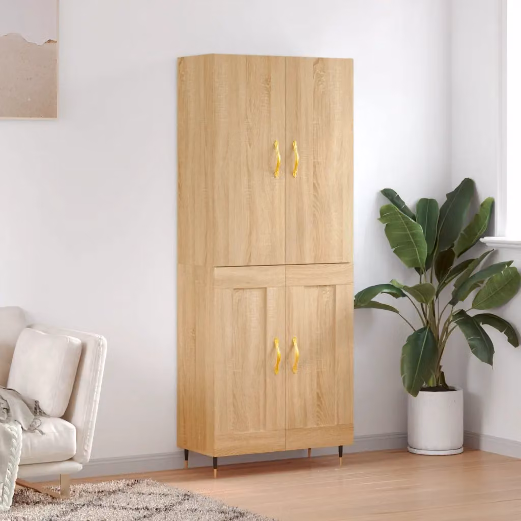 Credenza moderna vidaXL in legno Rovere con ante a battente, colore marrone, L: 69,5 cm, P: 34 cm, H: 180 cm