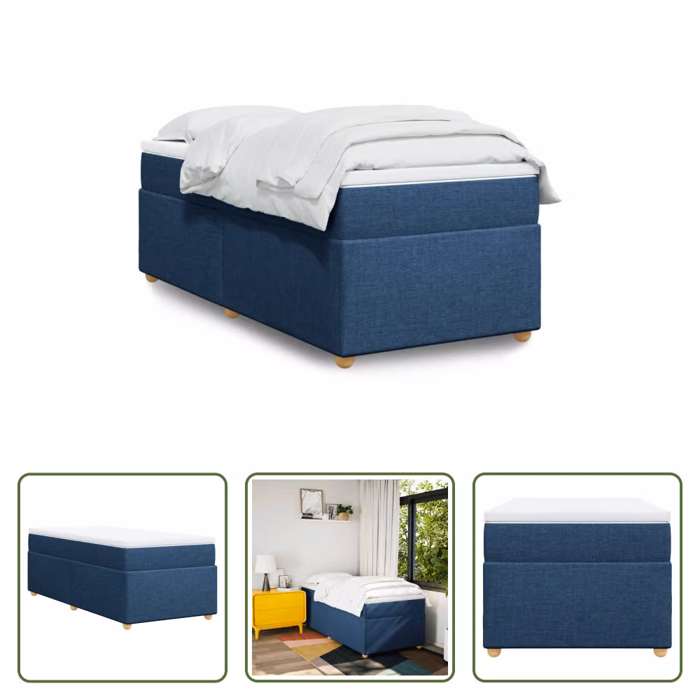 The Living Store Letto a molle con materasso Blu 80x200 cm in tessuto