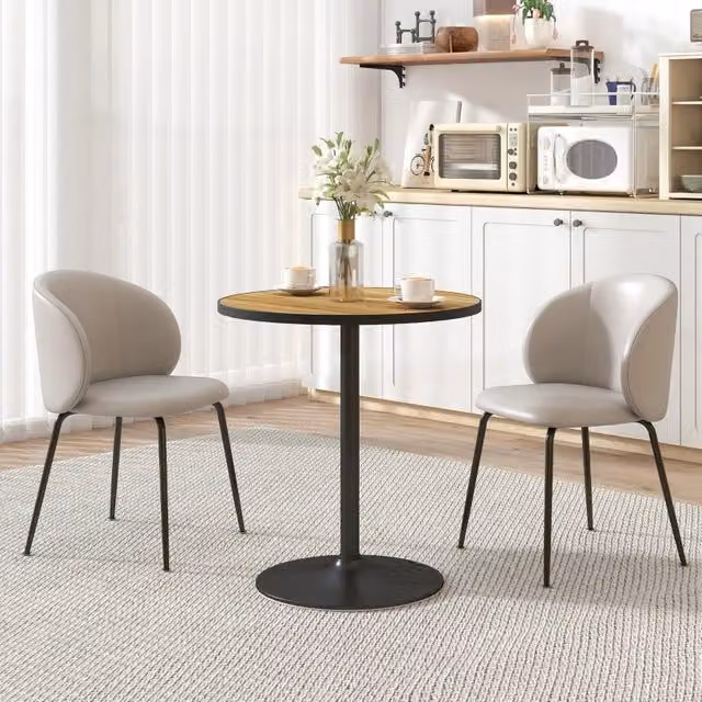 Tavolo rotondo da pranzo in legno per 2-4 persone con base stabile e bordo nero, per cucina e soggiorno, rovere Ø70 cm