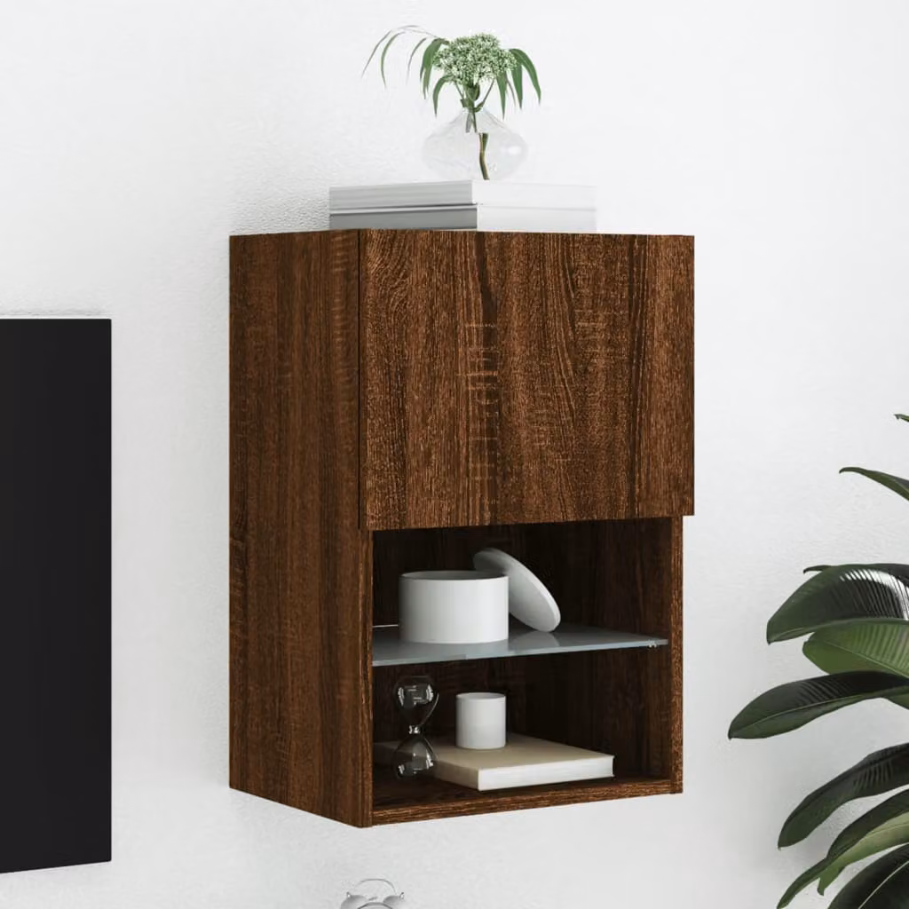 Mobile TV moderno vidaXL con luci LED in legno rovere marrone L: 40,5 cm, P: 30 cm, H: 60 cm