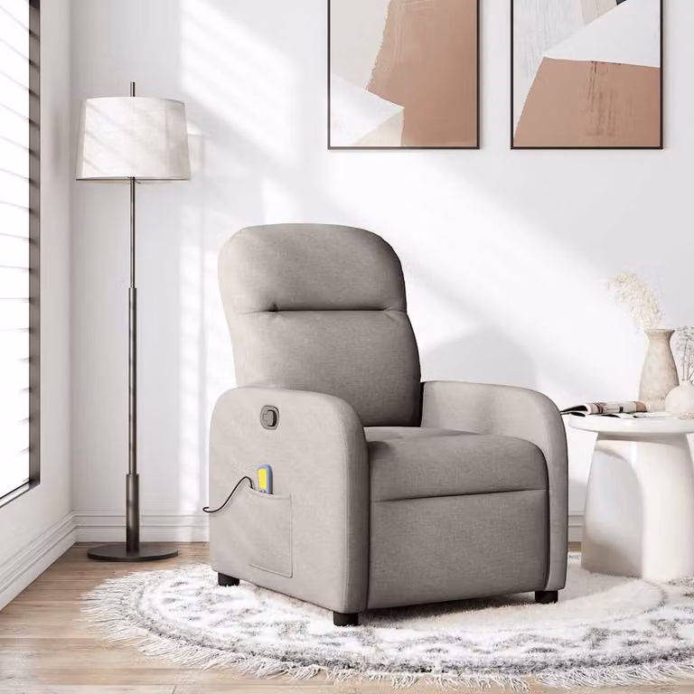 vidaXL Poltrona Relax Reclinabile Moderna in Tessuto Beige e Grigio con Braccioli