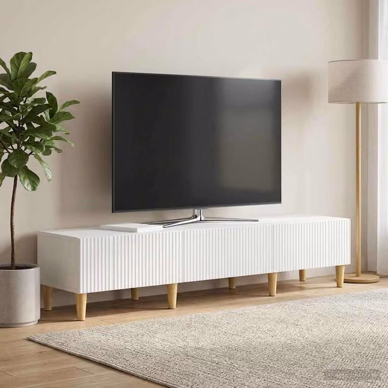 Mobile TV moderno vidaXL Bianco Lucido in legno ingegnerizzato L: 147 cm, P: 34,5 cm, H: 30 cm