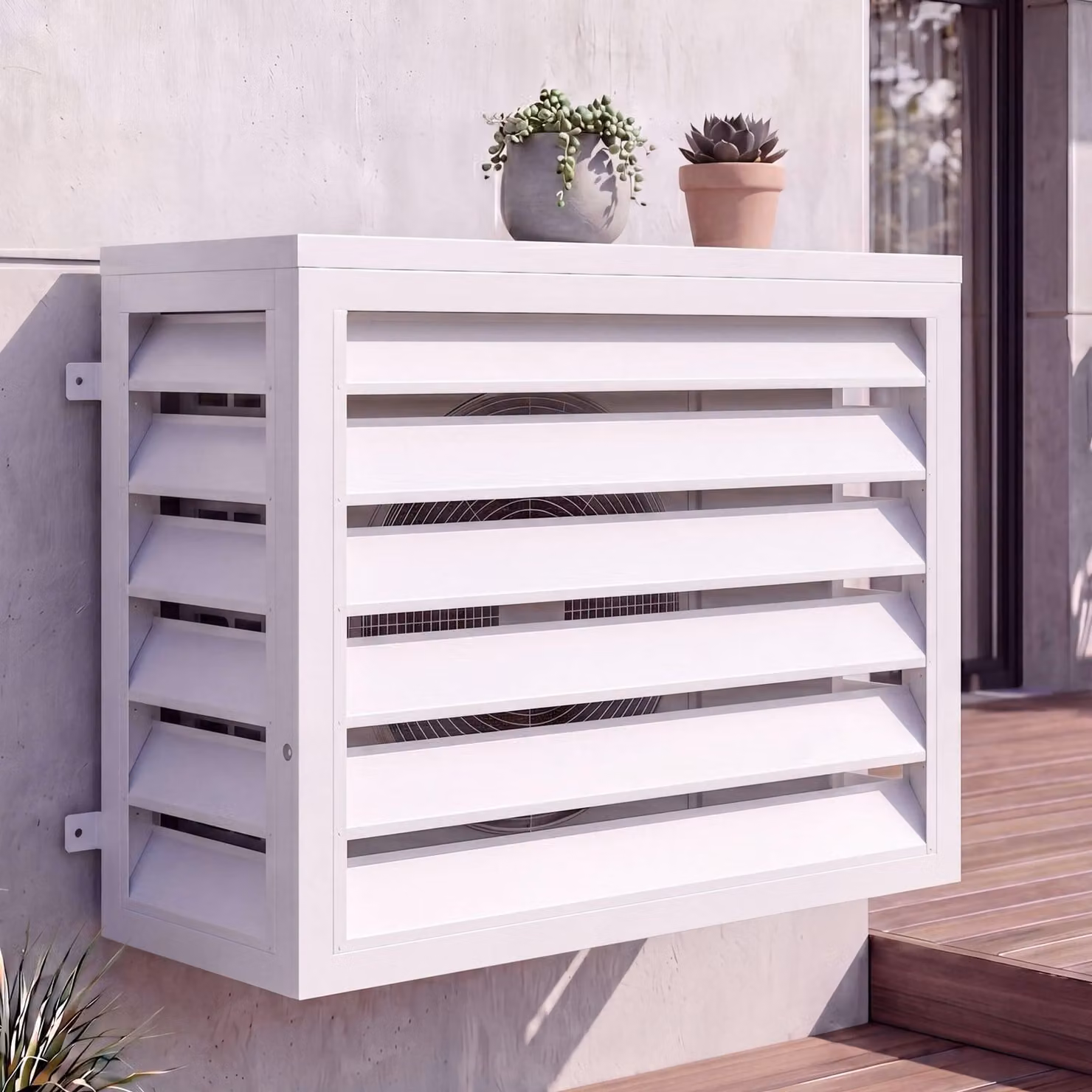 Copertura per impianto di climatizzazione/scambiatore di calore MCW-O43, copertura per griglia di protezione, metallo 73x97x38 cm ~ grigio-bianco