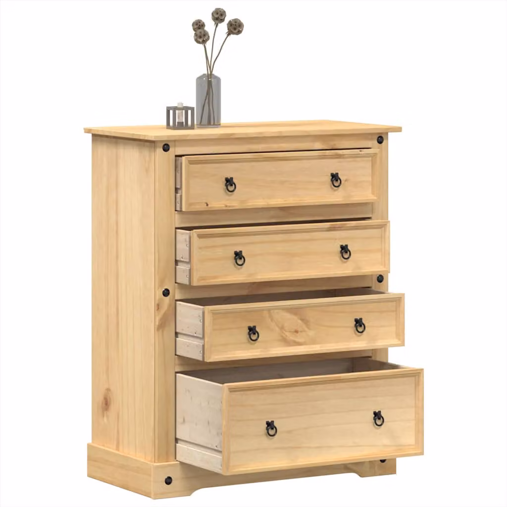 Cassettiera vidaXL Corona in legno massello di pino cerato, marrone e beige, L 92 cm x P 48 cm x H 114 cm
