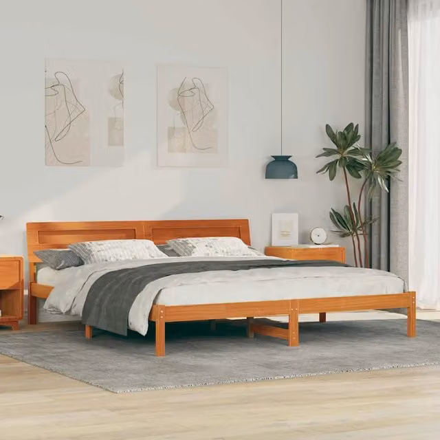 Struttura del letto-Giroletto Marrone 200 x 200 cm Pino massello 659141