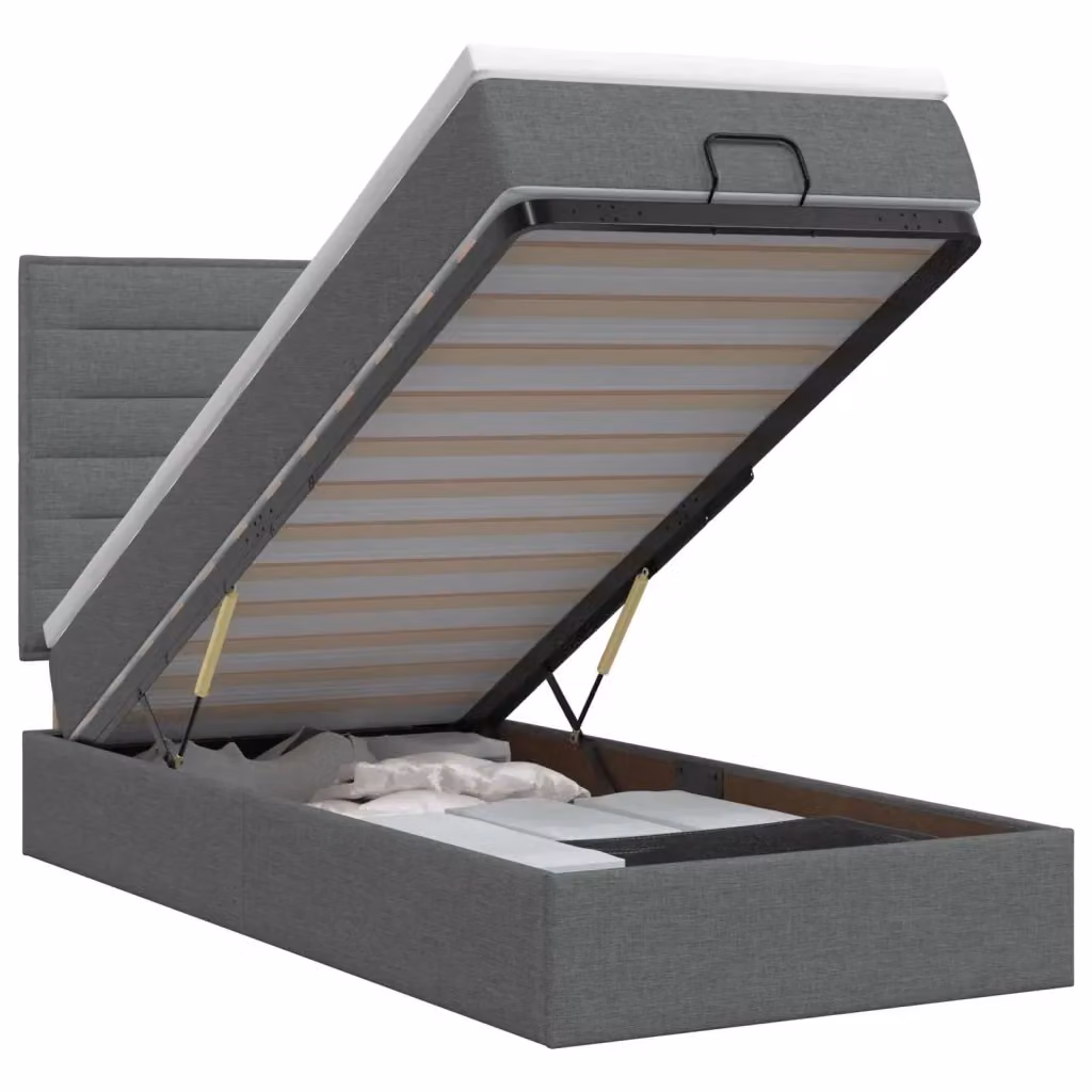 Letto ottomano moderno vidaXL con materasso a molle e contenitore a sollevamento, Grigio, L: 100 cm, P: 200 cm, H: 140 cm – 2