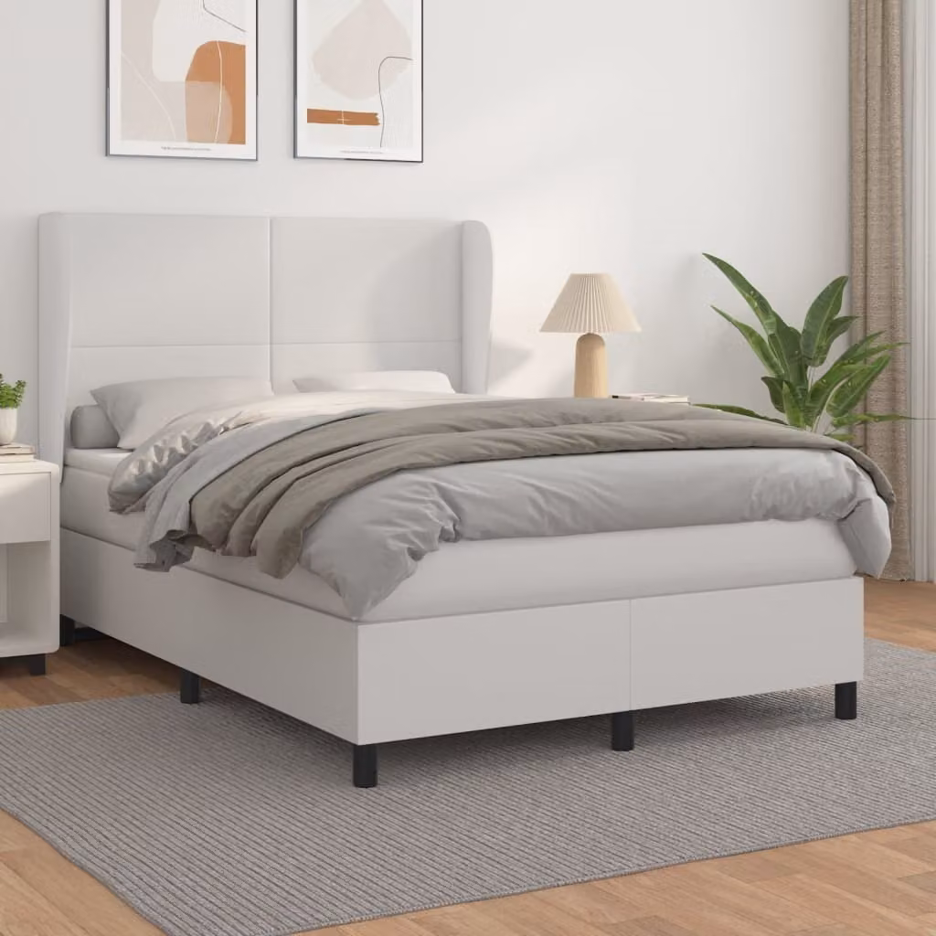 The Living Store Letto a molle con materasso bianco 140x200 cm in Pelle finta