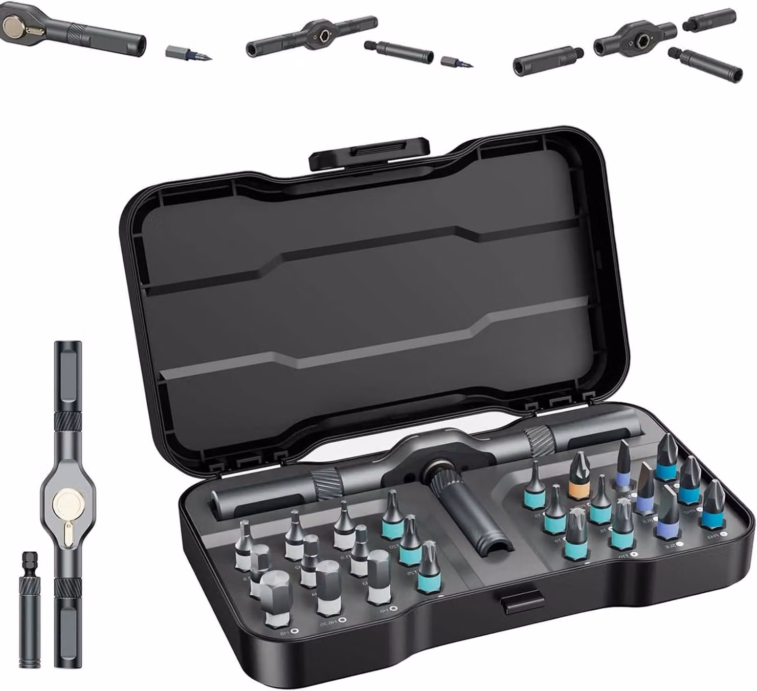 Set di cacciaviti Ratsche 24-in-1, magnetici, con 58 denti, coppia di 50 Nm, per computer