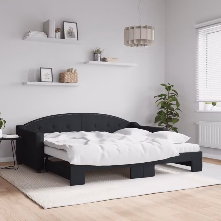 vidaXL Divano Letto Estraibile con Materassi in Tessuto Nero