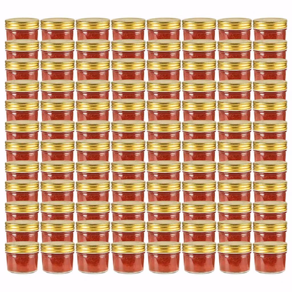 Set di 96 vasi per marmellata in vetro trasparente con coperchio a vite oro da 110 ml vidaXL