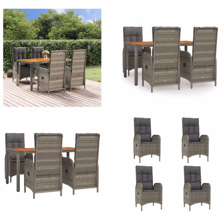 vidaXL Set da pranzo da giardino 5 pezzi con cuscini in poly rattan grigio - Set da pranzo da giardino - Set da pranzo da giardino - Set da pranzo da terrazza