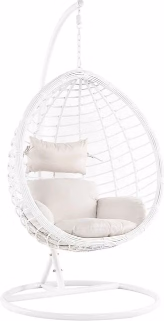Sedia sospesa a uovo BELIANI in rattan sintetico bianco con supporto in metallo e cuscini inclusi per giardino e relax in stile Boho, L/P/H: 108 x 108 x 200 cm
