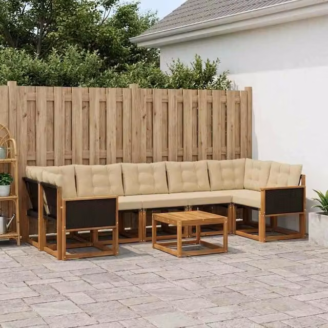 Set di divani da esterno 8 pz Naturale e Beige 3381833