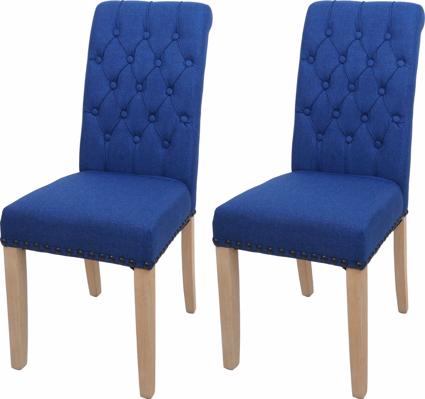 set di 2 sedie per sala da pranzo HWC-O66, sedia da cucina imbottita, Chesterfield rivetti tessuto/tessuto ~ blu scuro