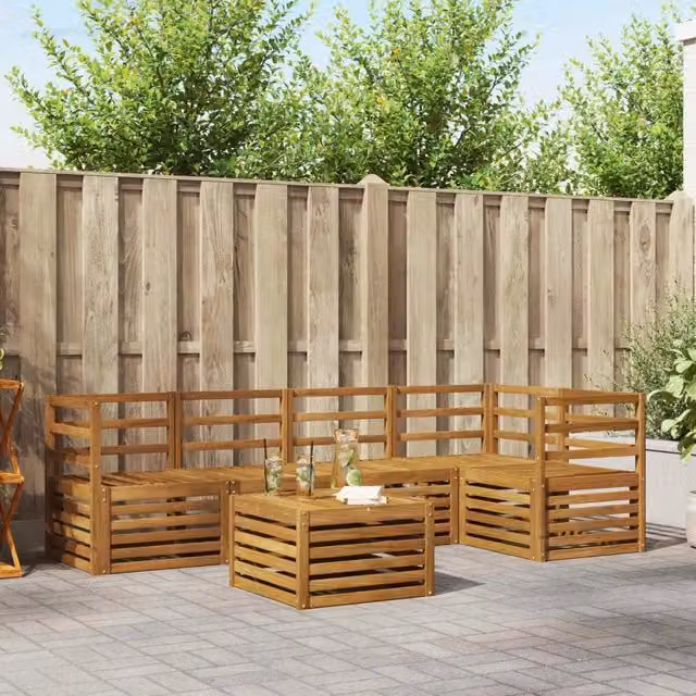 Set di divani da esterno 6 pz Naturale Poliestere 3374829