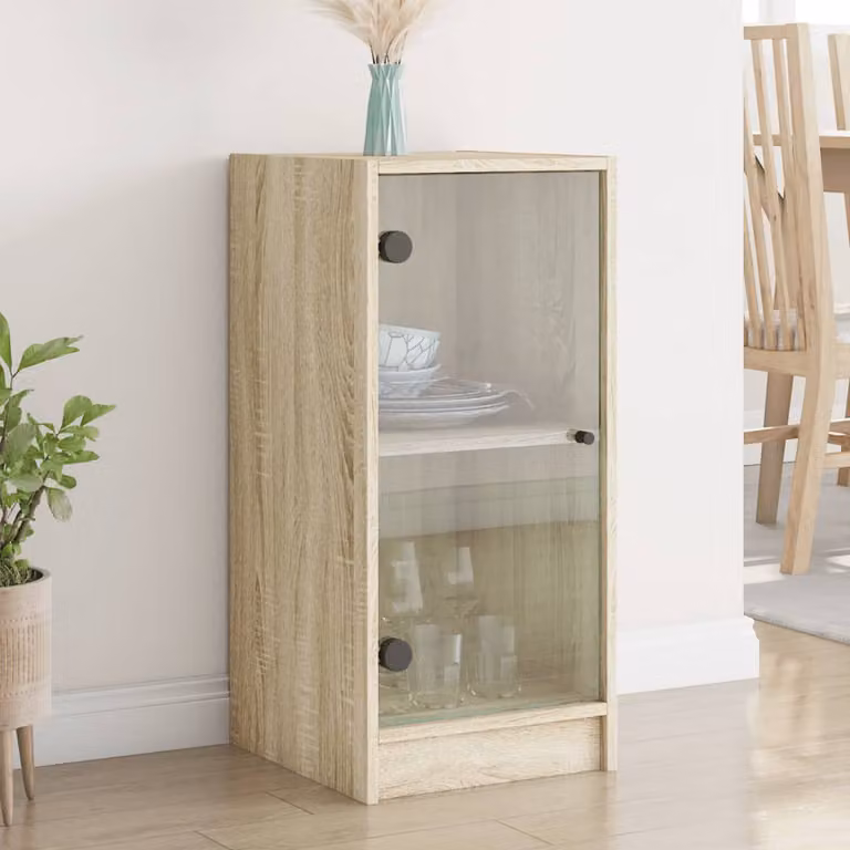 Mobile con Ante in Vetro vidaXL in Rovere Sonoma, L 35 cm, P 37 cm, H 75,5 cm