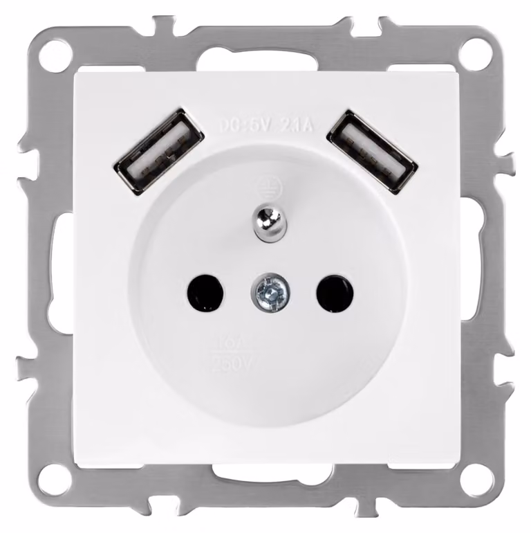 Presa Singola Con Messa A Terra Toolight Jnh003-G + 2X Usb-A White