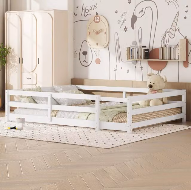 Letto bambino 140x200 cm bianco, con barriera 4 lati, in legno, senza materasso