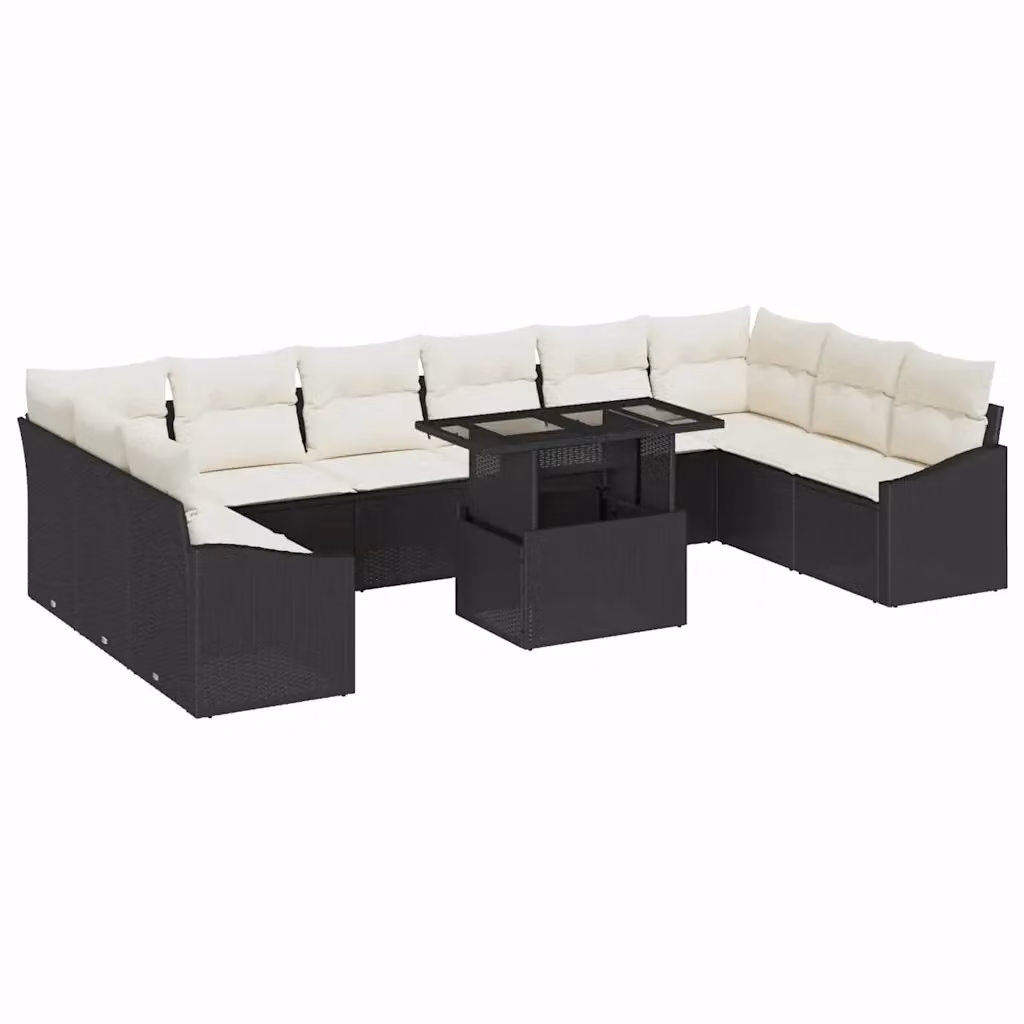 vidaXL Set Divano da Giardino Moderno in Polyrattan 11 Pezzi Nero e Beige con Cuscini e Tavolino – 2