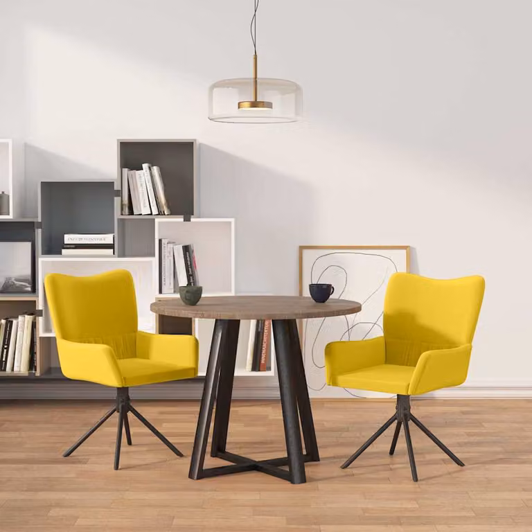 Set di 2 sedie da pranzo girevoli vidaXL in velluto giallo con design moderno