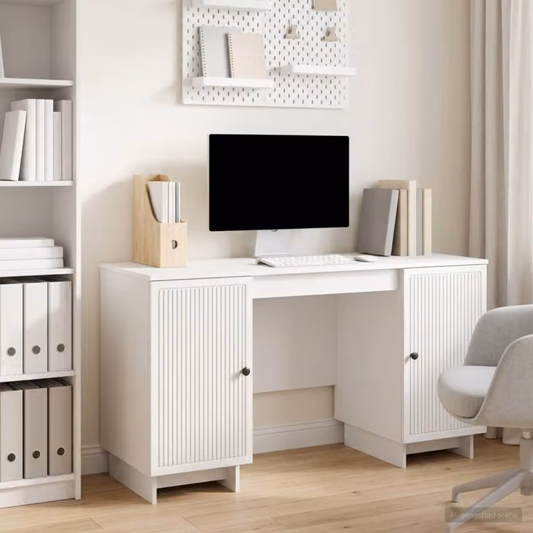 Maison Exclusive - Scrivania in laminato bianco lucido 142,5 x 50 x 75 cm