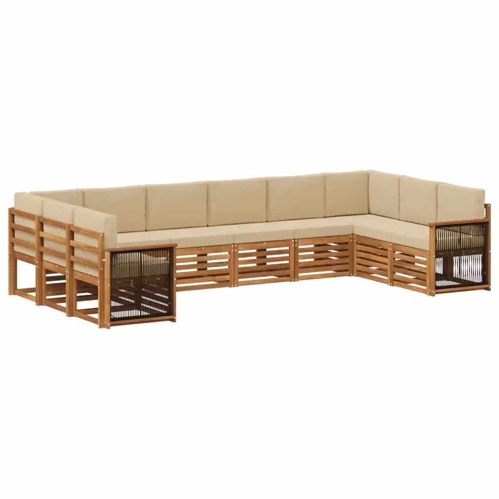 Set di divani da esterno a L con 7 pezzi vidaXL in legno di acacia e tessuto beige – 2