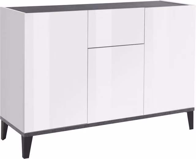 Credenza 3 Ante + 1 cassetto 120x40x82 cm Sunrise Bianco Lucido e Ardesia