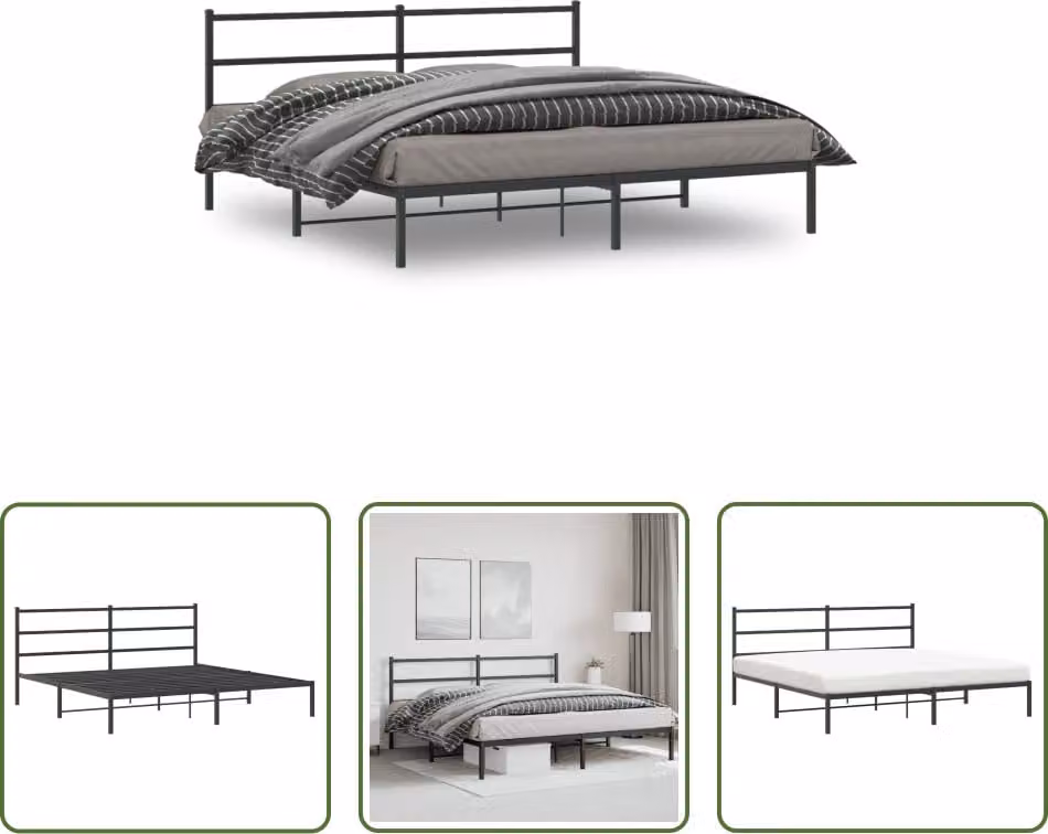 The Living Store Struttura letto con testiera in metallo nero 193x203 cm