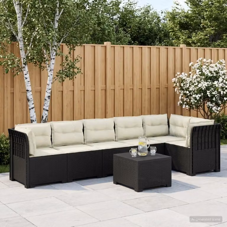 Set da giardino vidaXL a forma di L con divano angolare, tavolino e cuscini, design moderno in rattan color antracite e beige