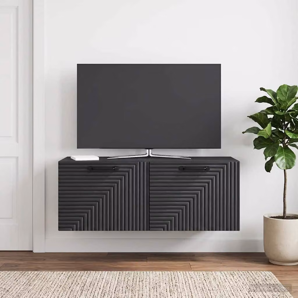 vidaXL Mobile Porta TV da Muro Moderno Nero in MDF con Scomparti Media L: 78,5 cm, P: 31 cm, H: 30 cm