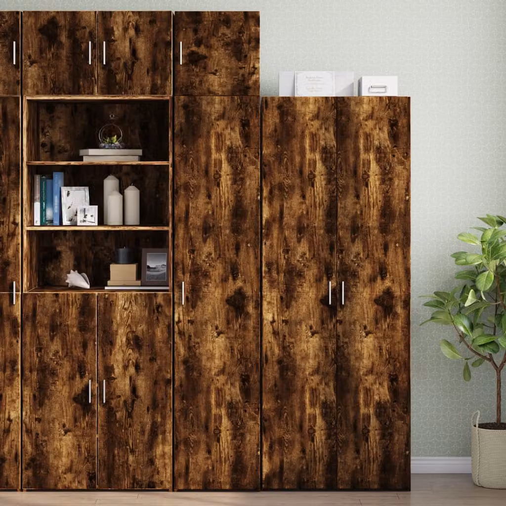 Mobile sottile vidaXL in rovere fumo con ante e ripiani, L/P/H: 40 x 42,5 x 225 cm