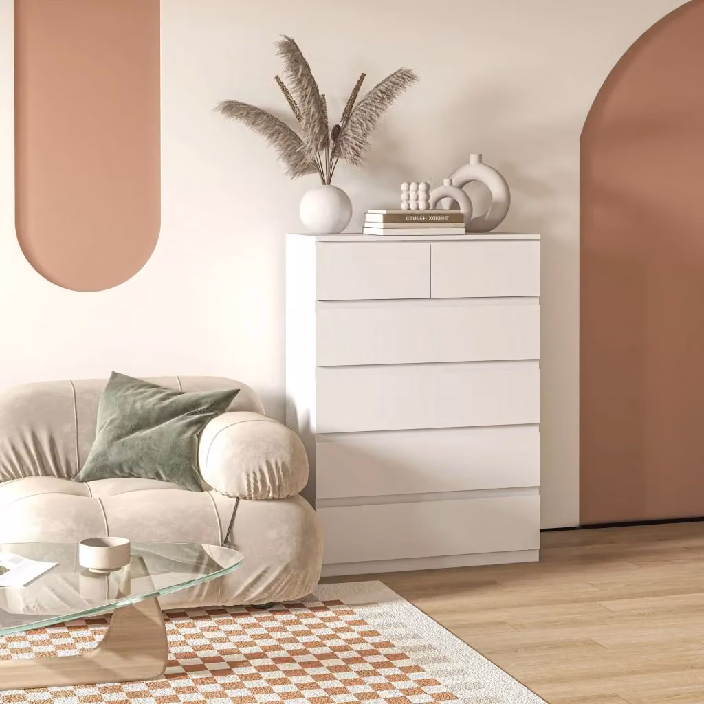 Cassettiera GIORDANOSHOP in MDF Bianco Opaco con Design Minimalista L: 80 cm, P: 39 cm, H: 115 cm – 2